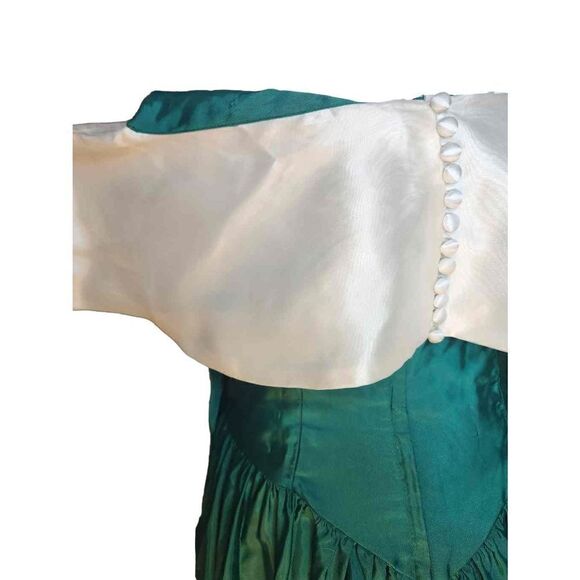 80s Does 50s Full Skirt Off the Shoulder Emerld Green Party Dress Holiday Christ - Picture 9 of 14